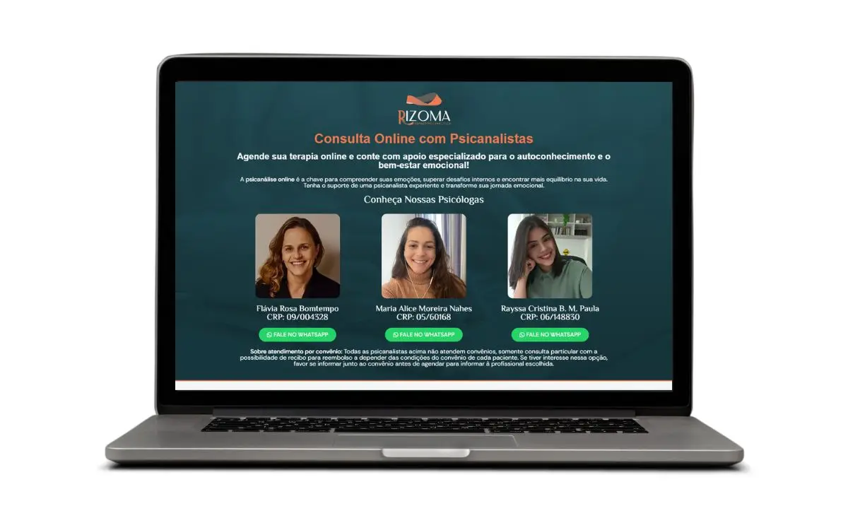 Website e landing pages desenvolvidos para Rizoma Psicanálise